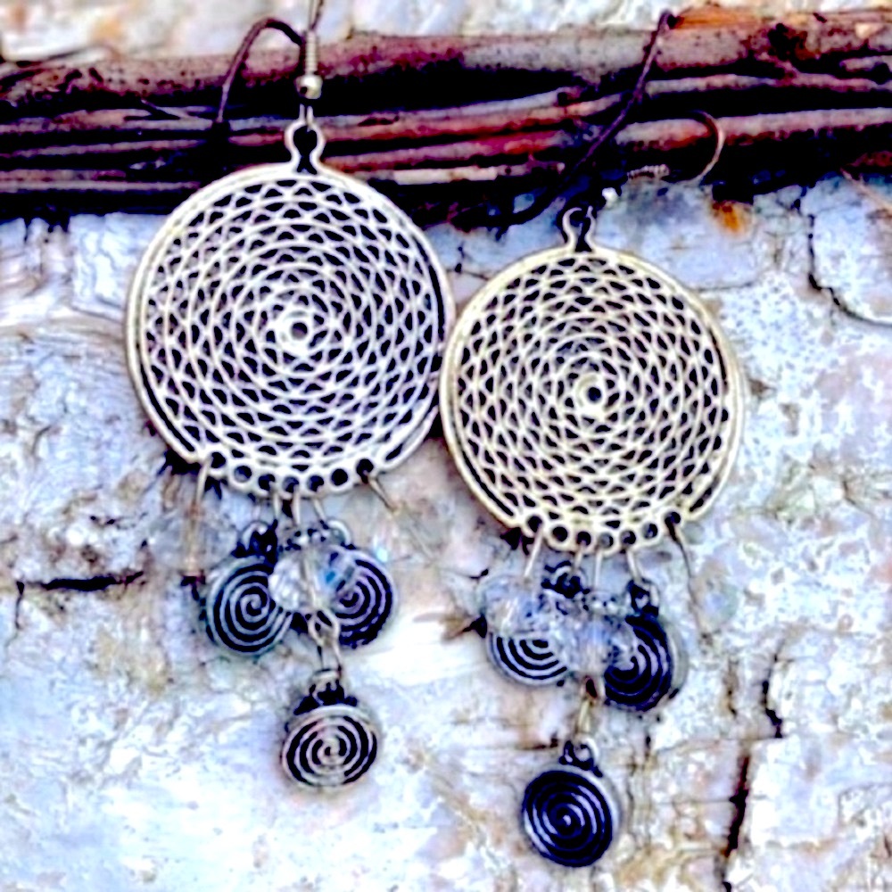 Boho SILVER & CRYSTAL EARRINGS Boho Gypsy Hippie Sparkly Dangles Wires